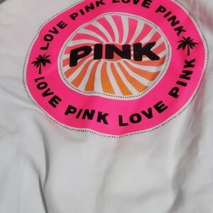 PINK Victoria's Secret White and Pink Graphic Pants